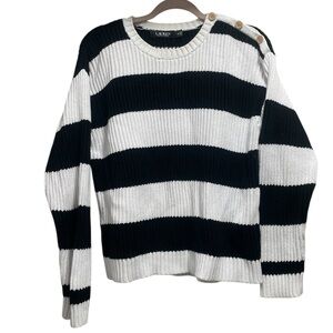 Black Label Lauren Ralph Lauren, black and white striped crewneck sweater size M